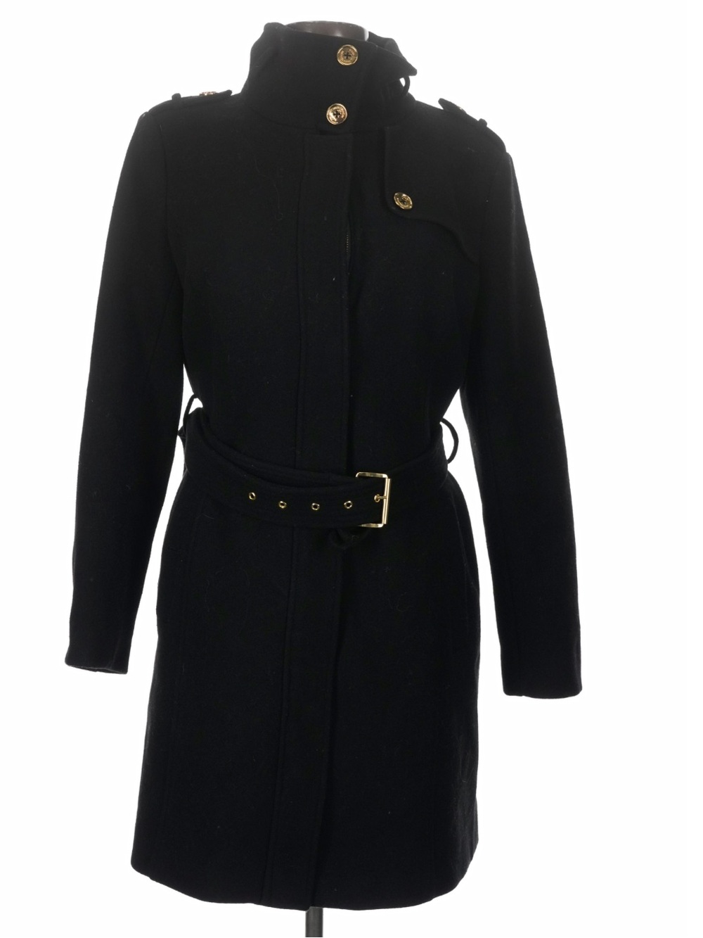 MICHAEL Michael Kors Black Wool Blend Belted Military Coat Size 12